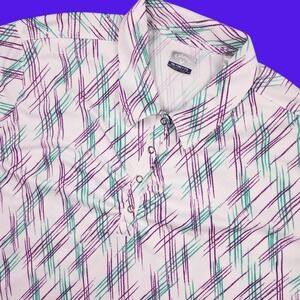 Callaway Snap Polo Shirt Women XXL White Purple Teal Geometric Golf Preppy